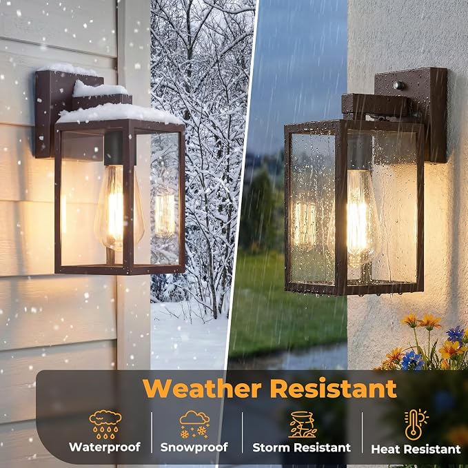 FOLKSMATE 2 Pack Dusk to Dawn Outdoor Wall Light Fixtures, Exterior Porch Light, Waterproof Wall Sconces Lanterns, Sensor Lighting Wall Mount for House Doorway Garage, Dark Chocolate