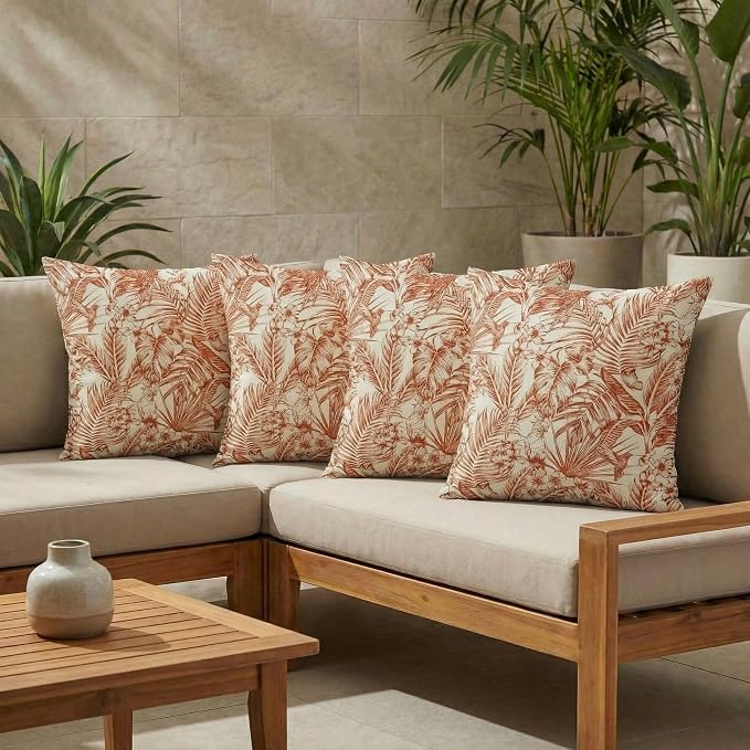 RSH DECOR Square Throw Pillows Set of 4, 20" x 20", Outdoor Pillows Waterproof, Outdoor Pillow Covers, Pillow Covers for Couch, Wilshire Mesa Made in USA