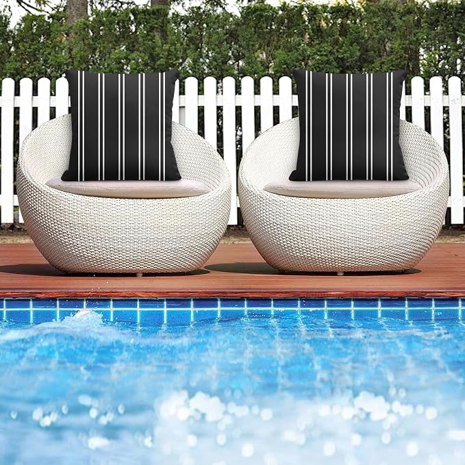 Outdoor Throw Pillow Covers, Stripes, Set of 2, 18 x 18 Inch | Black and White Pillowcase Square Cushion Case Farmhouse Garden Decorative Pillows for Couch Beach Patio