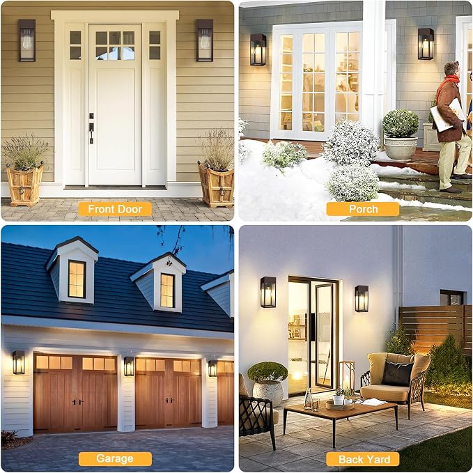 2 Pack Porch Lights Outdoor Wall Sconce, Outdoor Light with GFCI Outlet, Waterproof Exterior Wall Lantern Light Fixtures, Anti-Rust Wall Lamp for Patio Doorway Garage- Oil Rubbed Bronze