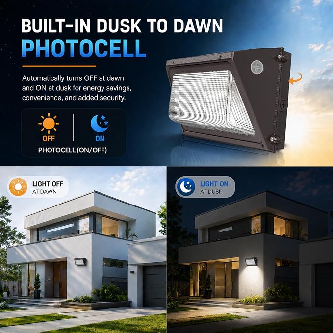 JCE LED Wall Pack with Dusk to Dawn Photocell,120W 18,000LM Wattages Adjustable Glass Lens Color Tunable IP65 Outdoor Security Flood Wallpack for Yard Parking Lot Warehouse (120W-20Pack)
