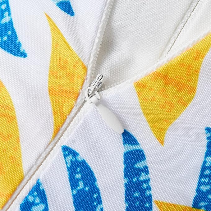 Allorry Outdoor Pillow Covers 18x18 Set of 2 Hawaii Tropics Palm Leaves Blue Yellow Floral Pattern Decoration Pillow Covers for Spring Summer Outdoor Waterproof Garden Patio Sofa Bed Decor JB010-D18