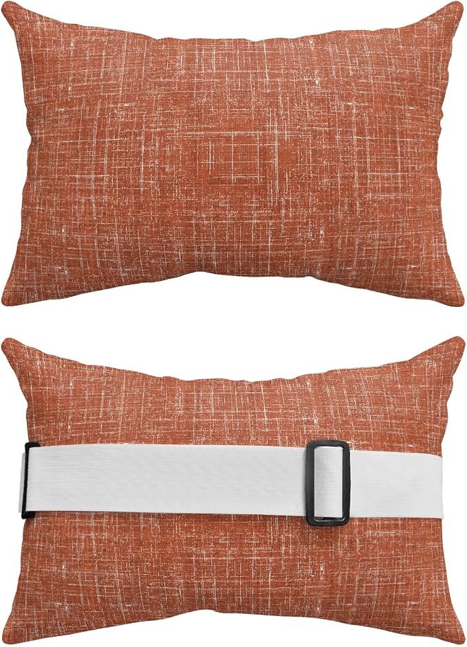 Outdoor Lumbar Pillow Set of 1, Burnt Orange Waterproof Beach Headrest Pillow with Inserts, Farmhouse Vintage Orange Solid Color Modern Recliner Throw Pillows for Patio Furniture, 11 x 16