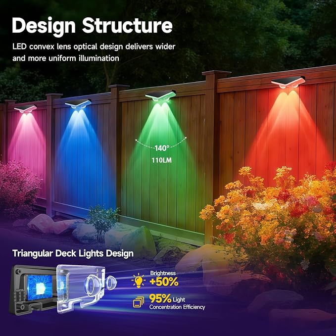 AHAWILL Fence Lights Outdoor 16 Packs,Smart RGB Fence Lighting with APP&Remote Control,IP67 Waterproof Fence Lights,DIY Scene Modes,LED Light for Fence,Patio,Yard,Garden(100ft)