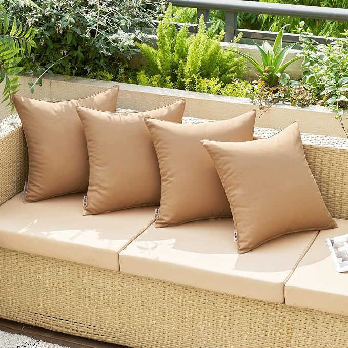 MIULEE Decorative Outdoor Waterproof Pillow Covers 16x16 Light Brown | Decorative Patio Furniture,Pack of 2,Accent Square Soild Throw Pillow Covers,Summer Garden Tent Couch Sofa