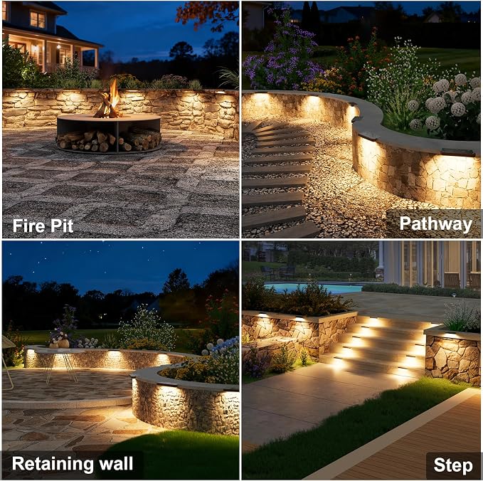 VOLISUN 7 Inch Retaining Wall Lights, 2700K Hardscape Lighting, 6 Pack | IP67 Waterproof, Cuttable Low Voltage Landscape Lighting, 12V Paver Lights, 2.8W Outdoor Step Lights