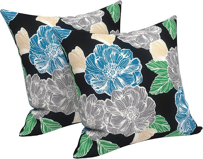 LVTXIII Outdoor Throw Pillows 16x16 Inch, Set of 2 Square Decorative Pillows with Inserts for Patio Furniture, Porch Chair, Garden Sofa, Sketch Peony
