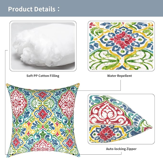 Outdoor Pillows for Patio Furniture 20x20 inch, Square Outdoor Throw Pillows with Inserts, Decorative Patio Pillows for Garden Couch Home Sofa Office Chair, Pack of 2,Damask Red