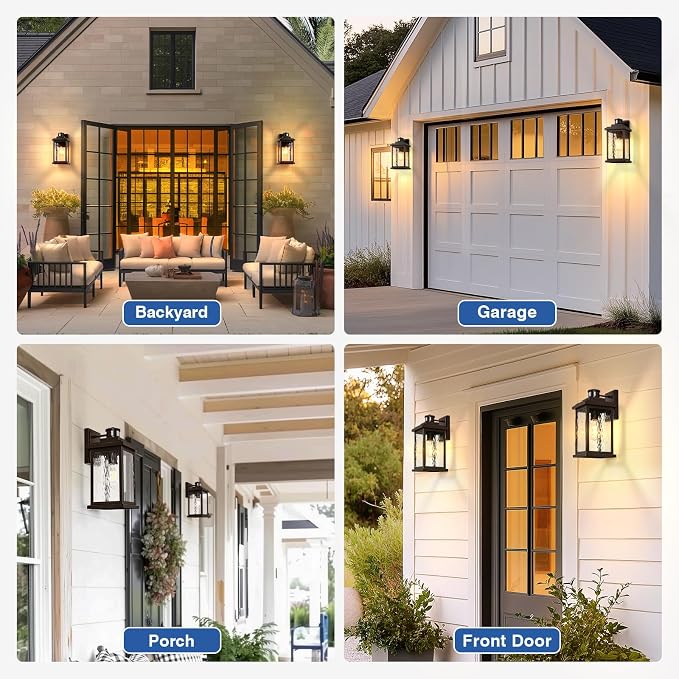 VIANIS Large Adjustable-Sensitivity Motion Sensor Outdoor Lights, Oil-Rubbed Bronze Porch Light with Tempered Ripple Glass, Aluminum Waterproof Outdoor Light Fixture, Exterior Lights for Garage