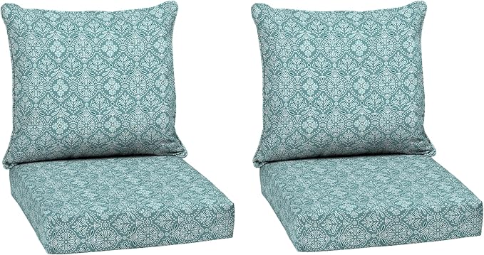 Arden Deep Seat Outdoor Chair Cushion Set (2-Pack), 24 in x 24 in, Weather-Proof, Rain-Proof, Fade Resistant Patio Cushion Set for Chair, Sofa, and Couch Turquoise Daphne Medallion | Outdoor Sofa, Couch, Conversation Set, Weather-Proof, Rain-Proof, Fad...