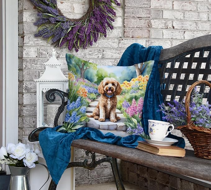 Caroline's Treasures Cockapoo Spring Path Throw Pillow Machine Washable, Indoor Outdoor Decorative Pillow for Couch, Bed or Patio, 18Hx18W