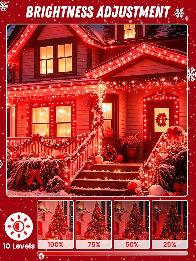 2 Pack 100 LED Fairy Lights Battery Operated with Remote Timer, 33 FT Red | Cuttable, 8 Modes, Memory, Dimmable, IP44 Waterproof Battery String Lights for Indoor Outdoor, Wedding, Christmas Decorations