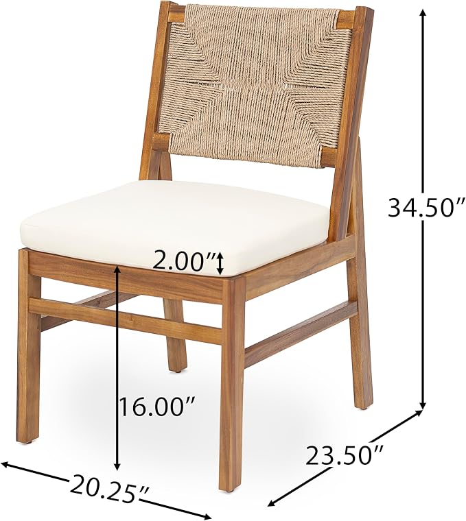 Merax Outdoor Acacia Wood Dining Set of 7, Patio 78.75" Large Expandable Dining Table with Umbrella Hole, 6 Dining Chairs with Wicker Back and Cushions for Deck, Yard, Porch,Cream+Teak
