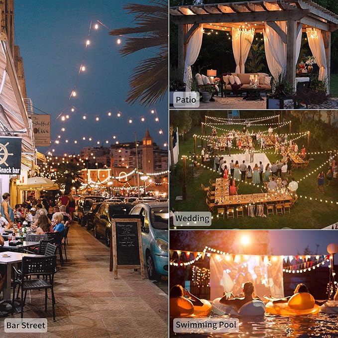 Outdoor String Lights, 100FT 100+2 G40 Bulbs Shatterproof Patio Lights | IP65 Waterproof Dimmable Hanging Connectable Globe LED Outdoor Lights for Backyard, Bistro, Porch, Deck, Balcony