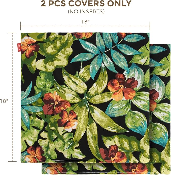 Throw Pillow Covers Set of 2,Outdoor Indoor Waterproof Decorative Patio Throw Pillowcase Shell 18x18 Inch, Square Cushion Case for Couch Sofa Garden Farmhouse Decoration-Tropical Green Leaves