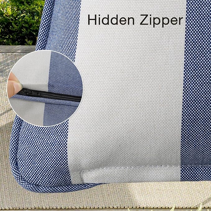 Unimatta Decorative Outdoor Water Repellent Throw Pillows with Inserts, Set of 4, 18" x18" Pillows for Patio, Backyard, Bed, Couch, and Patio Furniture, Navy Stripe