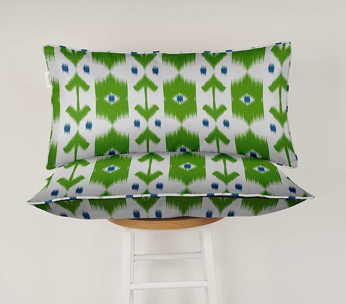 Indoor/Outdoor Polyester Fabric Lumbar Pillow Cover, All-Weather Waterproof Rectangular Cushion Case for Patio Furniture, 16 x 24 Set of 2 - Ikat-60