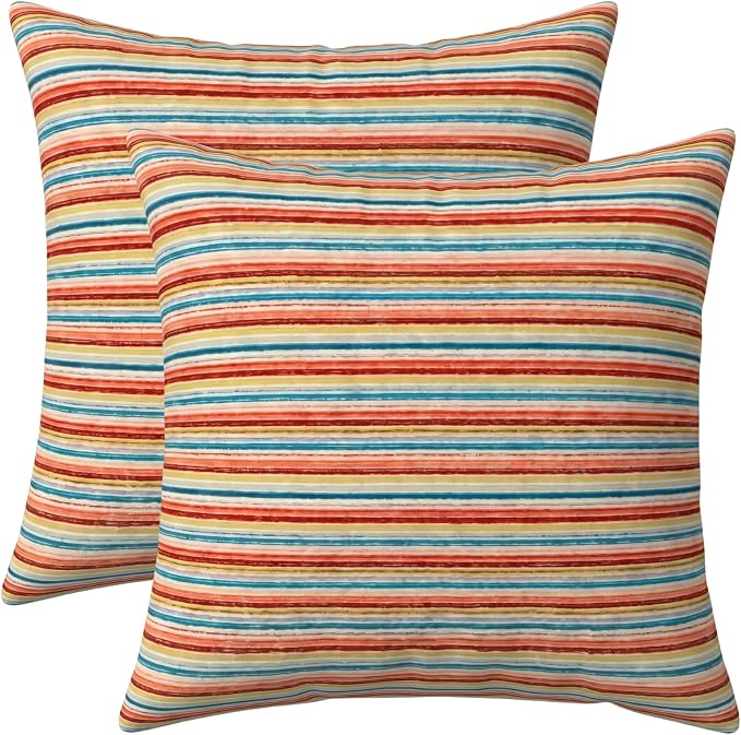 RSH DECOR: Square Throw Pillows Set of 2 | 24" x 24" | Water and Fade-Resistant Performance Fabric | Outdoor Pillow Covers with Down-Alternative Inserts | Made in USA (Espy Fresh)