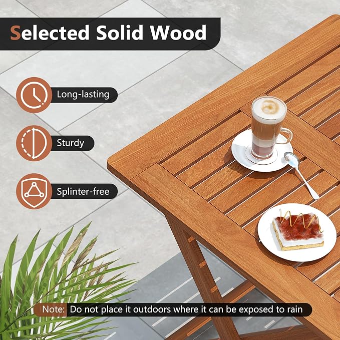 Outdoor Dining Table, Folding Bistro Table with 2" Umbrella Hole & X-Shaped Frame, Square Foldable Patio Table for Outdoors, Camping, Picnic, Yard (1)