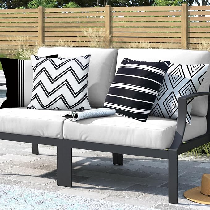 Adabana Set of 4 Outdoor Waterproof Pillow Covers 18x18 Black and White | Modern Geometric Throw Pillows Cover Decorative Boho Pillow Covers for Patio, Garden, Porch