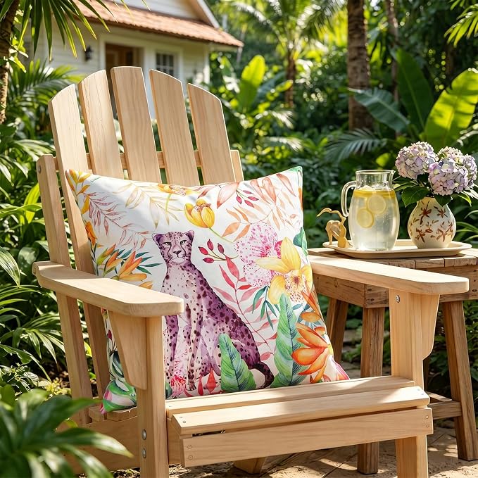cygnus Summer Waterproof Outdoor Pillow Covers 18x18 Inch Tropical Jungle Floral Leaf Leopard Decorative Outdoor Pillows for Couch Patio Furniture Garden，Pack of 2