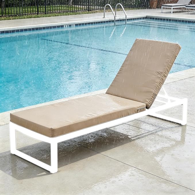 80 x 26 Inches Chaise Lounge Cushions Outdoor Replacement for Pool Side Waterpoof Patio Lounge Chair Cushions, Khaki