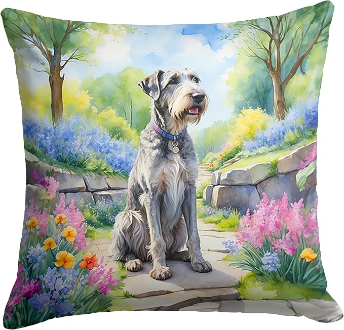 Caroline's Treasures Irish Wolfhound Spring Path Throw Pillow Machine Washable, Indoor Outdoor Decorative Pillow for Couch, Bed or Patio, 14Hx14W