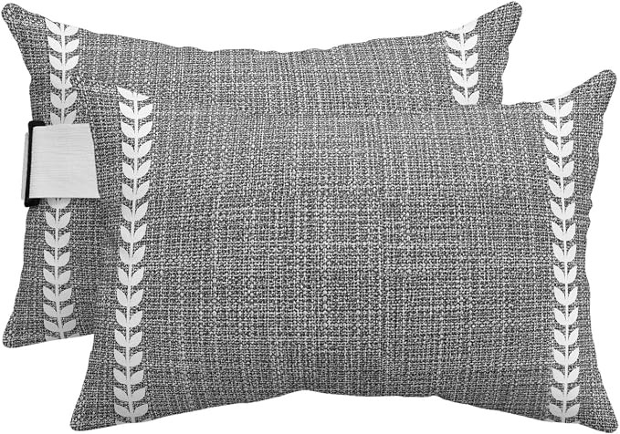 Vertical Stripes Outdoor Lumbar Pillows 11x16 Set of 2, Modern Rustic Simple Lines Art Black Gray Waterproof Throw Pillow Covers with Insert, Decorative Pillowcase Cushion for Couch Sofa Bed