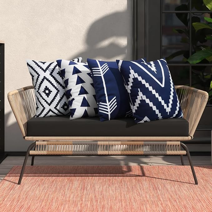 Adabana Patio Pillows Pack of 2 Geometric Outdoor Waterproof, 18"x18" | Outdoor Cushion Covers Decor for Home Patio Garden Porch Furniture