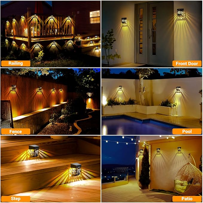 LOFTEK Solar Deck Lights, 8 Pack Solar Fence Lights, Outdoor Patio Decorative Light, Dusk to Dawn, Waterproof, Fence Post Light for Railing, Garden, Backyard, Stair, Step, Camping, Warm White