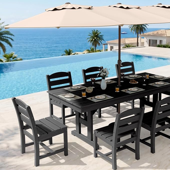 KINGYES Outdoor Armless Dining Chairs Set of 6,All-Weather HDPE Patio Chairs for Backyard,Pooside,Grey