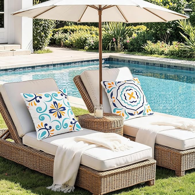 Merrycolor Summer Outdoor Waterproof Throw Pillow Covers 18x18Inch Set of 4 Boho Farmhouse Coastal Decorative Pillowcases Print Flowers Accent Cushion Covers for Couch Patio Swing and Garden Sofa