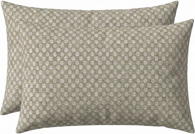 RSH DECOR: Sunbrella Lumbar Throw Pillows Set of 2 | 20" x 12" | Water and Fade-Resistant Performance Fabric | Outdoor Pillow Covers with Down-Alternative Inserts | Made in USA (Molina Mushroom)