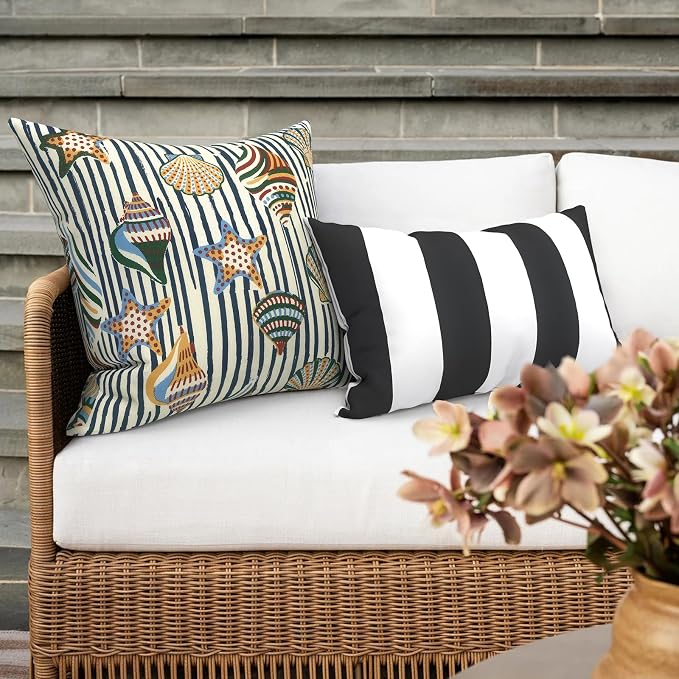 Outdoor 16x16 Inch Throw Pillow Covers Set of 2, Covers ONLY, All Weather Square Pillow Cases, Patio Cushion Pillow of Home Furniture Use, Crayon Shells