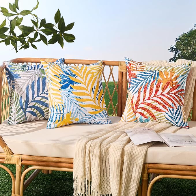 Allorry Outdoor Pillow Covers 18x18 Set of 2 Hawaii Tropics Palm Leaves Blue Red Floral Pattern Decoration Pillow Covers for Spring Summer Outdoor Waterproof Garden Patio Sofa Bed Decor JB010-A18