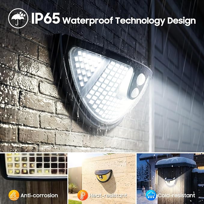 Solar Motion Sensor Lights Outdoor, 151 LED Super Bright Solar Lights 270° Angle,Wireless Security Wall Light with 2 Lighting Modes, IP65 Waterproof Solar Powered Fence Lights for Patio,Yard,Walkway