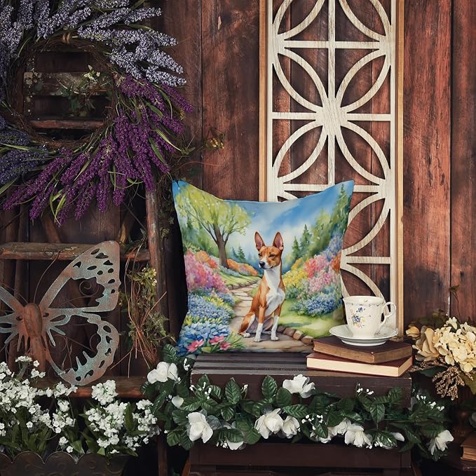 Caroline's Treasures Basenji Spring Garden Throw Pillow Machine Washable, Indoor Outdoor Decorative Pillow for Couch, Bed or Patio, 14Hx14W