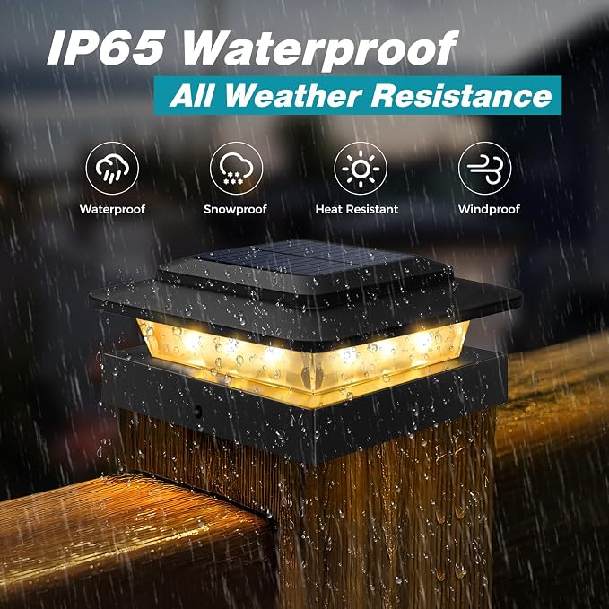 kolpop 4x4 Solar Post Cap Lights Outdoor 6Pack- 3 Color Temperatures& 2 Level Brightness, IP65 Waterproof, 16 LED Black Fence Deck Post Light Solar Powered for 4×4/3.5×3.5 Wood/Vinyl Posts