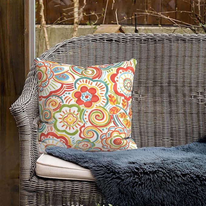 Outdoor Pillows for Patio Furniture 18x18 inch, Square Outdoor Throw Pillows with Inserts, Decorative Toss Pillows for Garden Couch Home Sofa Office Chair, Pack of 2, Flower Multi