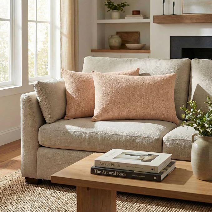 RSH DECOR: Designer Select Sunbrella Jumbo Lumbar Pillows Set of 2 | 26" x 16" | Water and Fade-Resistant Performance Fabric | Indoor Outdoor Accent Pillows | Made in USA (Cast Petal Pink)