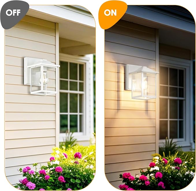 MATAMEYE Outdoor Wall Light Fixture, Exterior Waterproof Porch Lighting | White Patio Wall Lantern, Anti-Rust, Clear Glass, E26 Socket, Wall Mount Sconce Lighting, Outside Front Door Light Entryway
