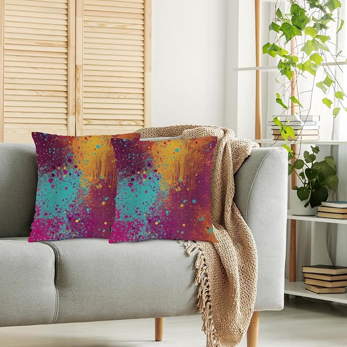 Swono Abstract Art Throw Pillow Case, Graffiti Rainbow Stain Marble Square Home Decorative Cushion Cover for 18 X 18 Inches Pillow Covers, 2 Pack Pillowcases for Bedroom Office Dorm Couch