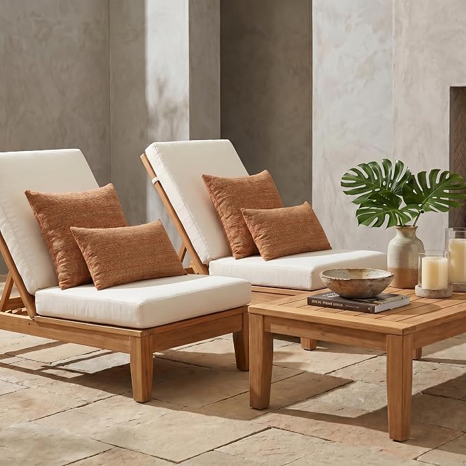 RSH DECOR: Sunbrella Lumbar & Square Pillows Set of 4 | 20" x 12" & 20" x 20" | Water and Fade-Resistant Performance Fabric | Outdoor Throw Pillows for Patio Furniture | Made in USA (Simone Sinnabar)