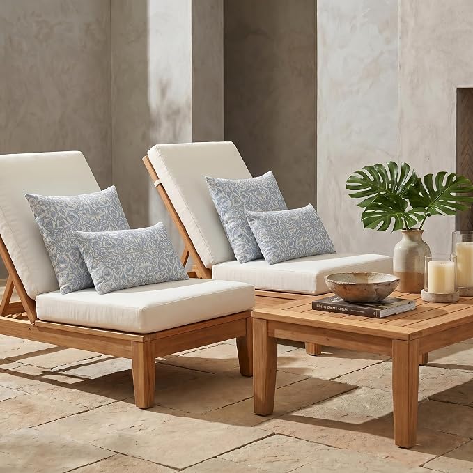 RSH DECOR: Sunbrella Lumbar & Square Pillows Set of 4 | 20" x 12" & 20" x 20" | Water and Fade-Resistant Performance Fabric | Outdoor Throw Pillows for Patio Furniture | Made in USA (Provincial Azure)
