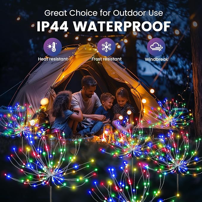 PEVOROS Solar Firework Fairy Garden Lights Outdoor, Colorful, 2 Pack | 120 LEDs, Waterproof, Fairy Garden Decor, Auto On/Off, Solar Powered, for Yard, Patio, Porch, Flower Pot, Pathway