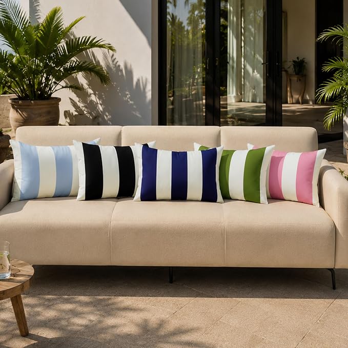 Allorry Lumbar Pillow Cover 12x20 Pink Striped Decoration Throw Pillow Covers for Spring Summer Outdoor Waterproof Garden Patio Furniture Sofa Bed Home Decor JB016-F12