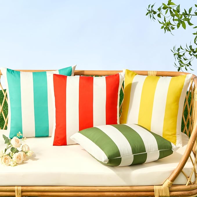 Allorry Outdoor Pillow Covers 20x20 Orange Red Striped Outdoor Decor 007G20 | Striped Pillow Covers|for Spring Summer Outdoor Waterproof Garden Patio Furniture Sofa Bed Home Decor