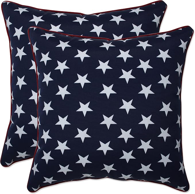 Pillow Perfect Americana Indoor/Outdoor Throw Pillows, 2 Count, Accent - 16.5" x 16.5", Blue/White Macey