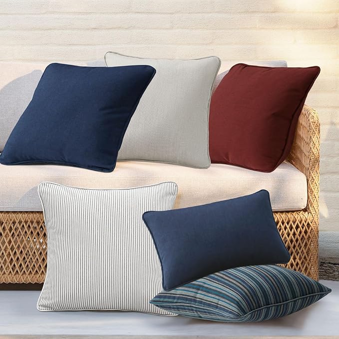 Decorative Outdoor Water Repellent Throw Pillows with Inserts, Set of 4, 18" x18" Pillows for Patio, Backyard, Bed, Couch, and Patio Furniture, Tan Stripe