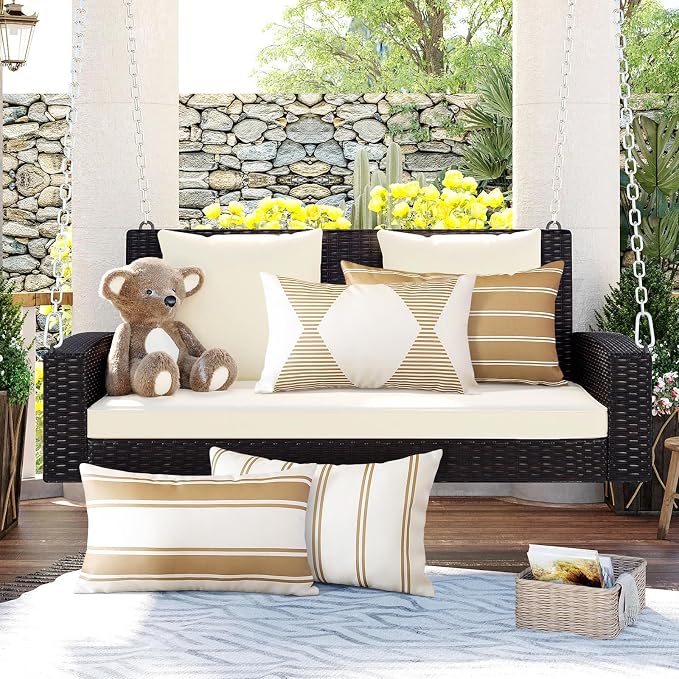 OTOSTAR Outdoor Decorative Pillow Covers Waterproof Garden Throw Pillow Covers 12x20 Inch Cushion Case Geometry Throw Pillowcases Pillows Shell for Patio Furniture Couch Tent Pack of 4 (Light Coffee)